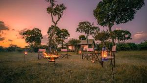 a group of chairs sitting around a fire in a field at Enkusero Mara in Aitong