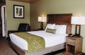a hotel room with a bed and a chair at Pacific Inn Motel in Forks
