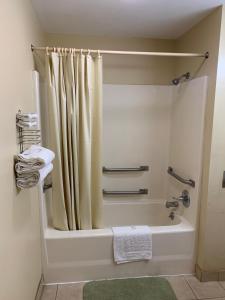 a bathroom with a shower and a bath tub at Western Motel - Jesup in Jesup