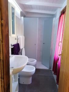 a bathroom with a white sink and a toilet at Casetta delle olive in Tremosine Sul Garda