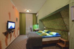 a hotel room with a bed and a television at Akvareli Resort in Vereya