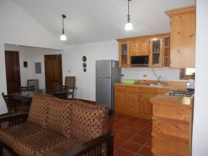 Atitlan Villas في San Antonio Palopó: مطبخ مع أريكة وثلاجة