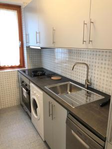 a kitchen with a sink and a washing machine at I Cirmoli in Bormio