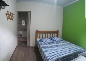 a bedroom with a bed and a green wall at Jambeiro na praia in Trindade