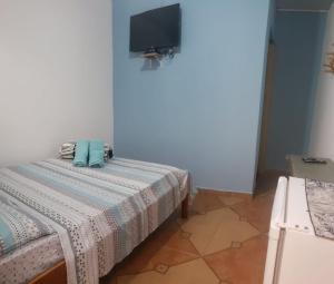 a bedroom with a bed and a tv on the wall at Jambeiro na praia in Trindade