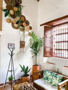
a living room filled with furniture and plants at Casa Bixa Hotel Boutique - Solo Adultos in Santa Fe de Antioquia
