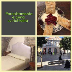 a collage of photos of a hotel with a bed and food at La Cantina del Convento in Potenza