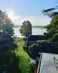 a view of a yard with a view of a lake at Redfish Cottages in Delta