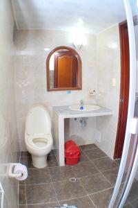 a bathroom with a toilet and a sink at Hotel Santa Isabel 2 in Ipiales