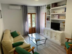 a living room with a couch and a tv at Apartamento Dacosta in Plasencia