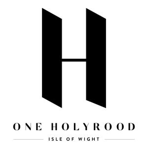 un logotipo en blanco y negro para uso individual de anchura en One Holyrood Hotel & Cafe en Newport