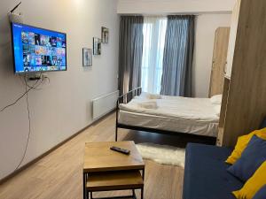 TV a/nebo společenská místnost v ubytování Gudauri Loft Apartment 418, Next to the Pirveli Lift