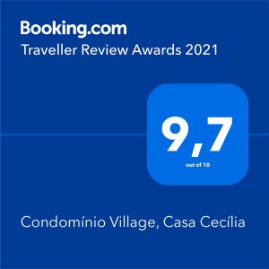 Condomínio Village, Casa Cecília的证书、奖牌、标识或其他文件