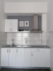 a white kitchen with white cabinets and a sink at SvjetlanAlex 2 in Banja Koviljača