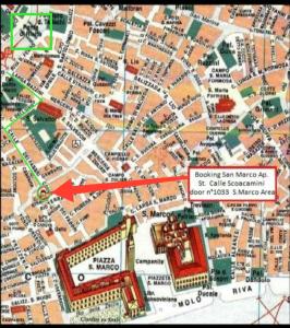 a map of a city with a red arrow at Booking San Marco Apartment in Venice