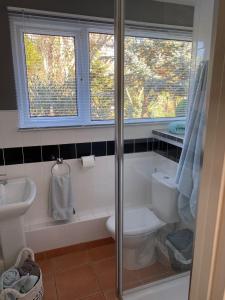 a bathroom with a toilet and a sink at The Peels B&B in Lowestoft