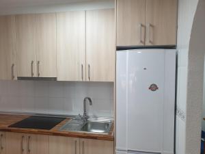 cocina con fregadero y nevera en Apartamento de vacaciones en Torrevieja