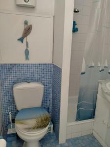 a bathroom with a toilet and a sink and a shower at Studio Penthouse Nieuwpoort in Nieuwpoort
