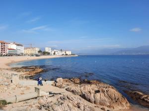 a person standing on a beach near the water at studio cappella in Ajaccio