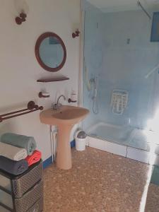 uma casa de banho com um lavatório e uma banheira com um espelho. em Maison à Troyes em Troyes