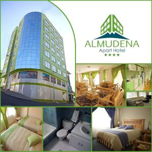 eine Collage mit vier Bildern eines Hotels in der Unterkunft Almudena Apart Hotel in La Paz