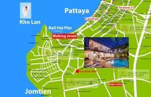 mapa wskazująca lokalizację willi w obiekcie Villa Waree include electricity just 5 minutes from Beach and Walking street w Pattaya South