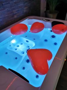 a jacuzzi tub with red jelly fish in it at Cocoon d'Allauch in Allauch