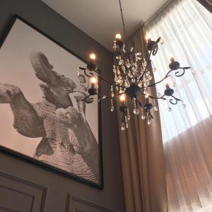 a chandelier in a room with a picture on the wall at Zetter Suites @ Cameron in Cameron Highlands