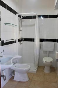 a bathroom with a sink and a toilet and a shower at Hotel Tuo Mare in Silvi Marina