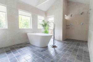 a large bathroom with a tub and a plant at B&B Het Zonnehuis Boxtel in Boxtel