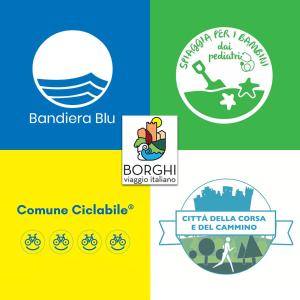 a set of logos for different cities and parks at Aurea Hotel in Tortoreto Lido