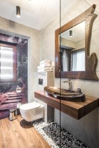 uma casa de banho com um lavatório e um espelho em Sidharta Resort em Obarsia-Lotrului