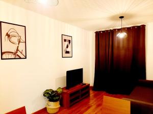 a living room with a television on a wooden table at Apartamentos Candelario by gaiarooms in Candelario