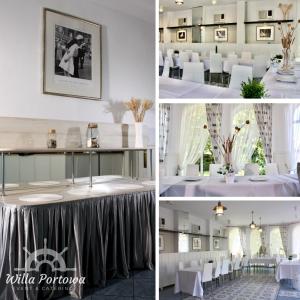a collage of photos of a wedding venue with white tables and chairs at Willa Portowa - 120 metrów od plaży in Dziwnów
