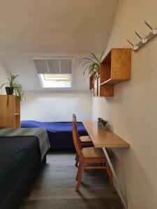 Habitación con escritorio, cama y mesa. en Vakantiehuis Dartien, en Exloo