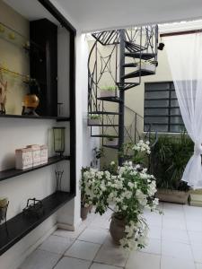 梅里達的住宿－MI CA-SA EN MÉRIDA，一间设有楼梯和花瓶的房间
