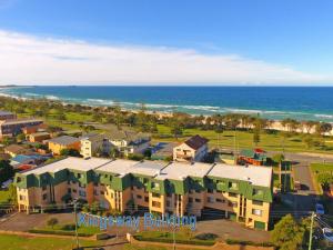 an aerial view of a resort with the ocean at Kingsway Apartment 12 in Kingscliff