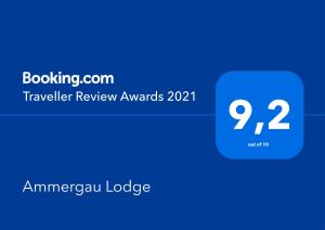 Un certificat, premiu, logo sau alt document afișat la Ammergau Lodge