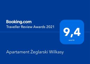 Certifikát, ocenenie alebo iný dokument vystavený v ubytovaní Apartament Żeglarski Wilkasy