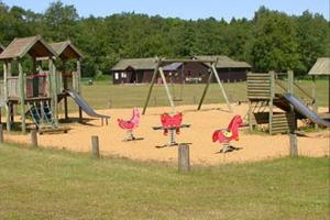 einen Spielplatz mit Spielausrüstung in einem Park in der Unterkunft Norfolk Cabin in Kings Lynn