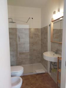 La salle de bains est pourvue d'une douche, de toilettes et d'un lavabo. dans l'établissement Sa Stiddiosa Guesthouse, à Gadoni