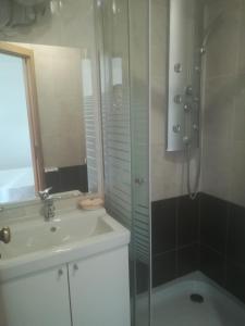een badkamer met een wastafel en een douche bij Eiras do Dão in Penalva do Castelo