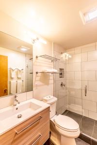 a bathroom with a toilet and a sink and a shower at Modern 1 bedroom in Ski Trails condo in Kingswood Estates