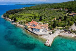 an aerial view of a house on a island in the water at Apartments Vesna in Pinezici