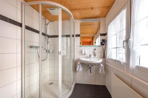 un bagno con doccia e lavandino di Hotel Frohe Aussicht a Weissbad