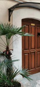 a door of a house with a palm tree in front of it at Corte Del Borgo Antico in Bari