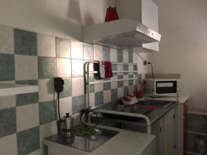 una pequeña cocina con fregadero y microondas en Monolocale Caraglio, en Turín
