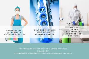 ein Flyer für eine Reinigungsfirma mit verschiedenen Bildern von Reinigungsmitteln in der Unterkunft Diamant 2BR in Brüssel