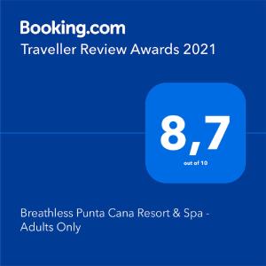 Certifikát, hodnocení, plakát nebo jiný dokument vystavený v ubytování Breathless Punta Cana Resort & Spa - Adults Only - All Inclusive