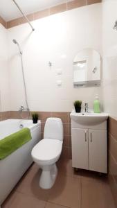 a bathroom with a toilet and a sink and a bath tub at Two Apartments on Berezovy 13 in Pyatigorsk